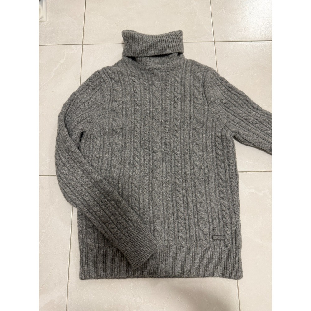 Belstaff Gray Cable Knit Wool Turtleneck Sweater Made in UK 71130707